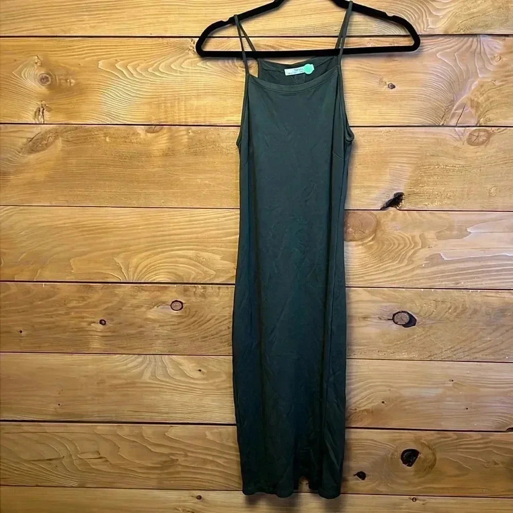 Bershka womens maxi dress Md Olive green strappy party casulal summer streetwear